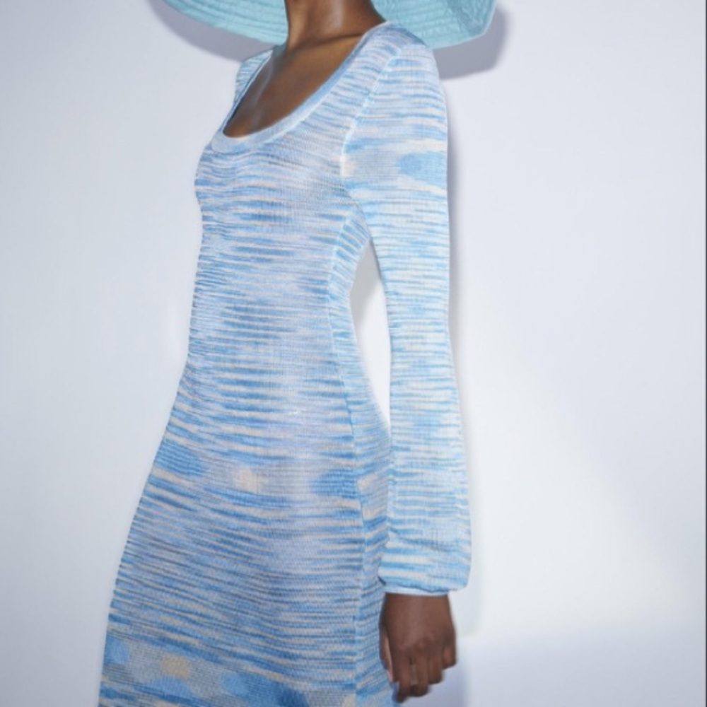 NWT Alexis Katica Dress Soft Blue Space Dyed Knit MIDI Dress w Slip - Picture 5 of 11